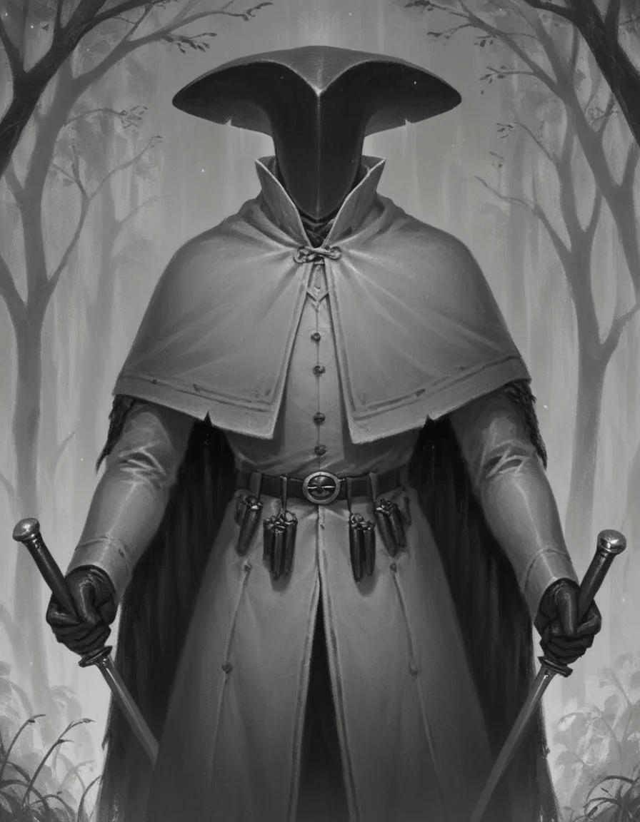 Pop Art style score_9_up,score_8_up,score_7_up,score_6_up,greyscale,dark,chiaroscuro,low-key,solo,gloves,1boy,hat,holding,standing,monochrome,weapon,male focus,belt,holding weapon,coat,capelet,facing viewer,dual wielding,ambiguous gender,cowboy shot,forest,<lora:cultistexl-000005:1>,<lora:zavy-cntrst-sdxl:0.8>,<lora:xl_more_art-full_v1:0.8>, . Bright colors, bold outlines, popular culture themes, ironic or kitsch