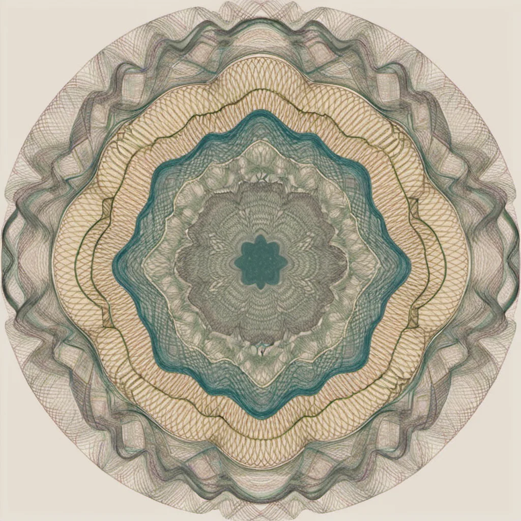 <lora:cx_V0:1>,The design consists of multi-layered geometric shapes that radiate symmetrically from the center,forming intricate patterns. The patterns should feature gradually changing lines,which can be straight,wavy,or spiraled. Please use a harmonious color palette,predominantly cold tones. The entire image should evoke a sense of meditation and relaxation,akin to a finely crafted mandala or a meticulous currency security thread pattern,successive orderly beautifulmeticulous Bessel curve of money,cline,monochrome,