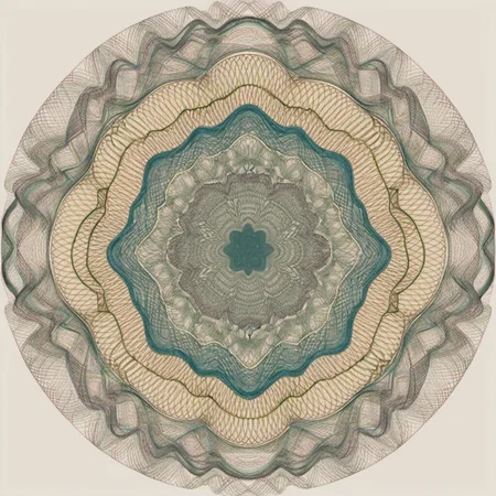 <lora:cx_V0:1>,The design consists of multi-layered geometric shapes that radiate symmetrically from the center,forming intricate patterns. The patterns should feature gradually changing lines,which can be straight,wavy,or spiraled. Please use a harmonious color palette,predominantly cold tones. The entire image should evoke a sense of meditation and relaxation,akin to a finely crafted mandala or a meticulous currency security thread pattern,successive orderly beautifulmeticulous Bessel curve of money,cline,monochrome,