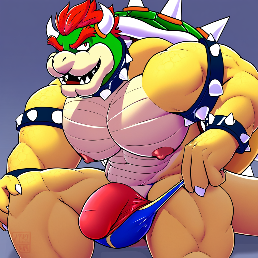 Muscular male, furry, speedo, Bowser