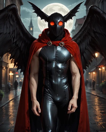score_9, score_8_up, score_7_up, intricate details, rating_questionable,
<lora:homri52:1>
,
<lora:Mothman:0.8>, 1boy(Mothman, red eyes, black fur, wings, mouthless, looking at the viewer, solo, happy,
red cloak, sleeveless tight bodysuit), outdoors, at night, darkness
,
highres,
detailed background, depth of field,
<lora:ral-chrosc-clr:0.5>, ral-chrosc-clr,
<lora:Expressive_H:0.5>, Expressiveh,
<lora:xl_more_art-full_v1:0.3>,
<lora:add-detail-xl:0.3>,