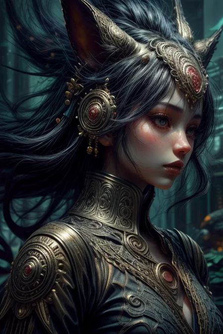 1 girl,at distance,cowboy shot,kumiho, bamboo forest,
<lora:Concept_-_More_Details_v1.0:1>,<lora:Concept_-_Hella-sthetic_v2:0.7>,(by Artist Andre-Charles Boulle:1.3),(by Artist Todd Schorr:1.3),(by Artist Alayna Lemmer:1.3),, intricate, elegant, highly detailed, symmetry, magical atmosphere, sharp focus, majestic, very coherent, radiant, advanced, cinematic, artistic, fine detail, winning, beautiful, stunning, dramatic light, designed, rich deep colors, perfect professional background, ambient, tailored set composition