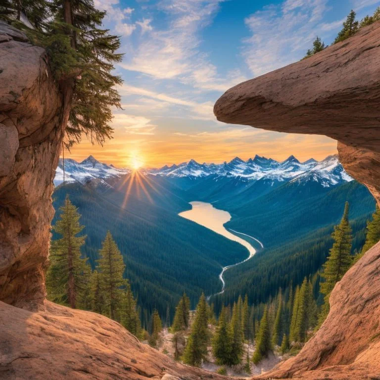 photo of a beautiful mountain vista at sunset trending 8k | <hypernet:longexposure:1>