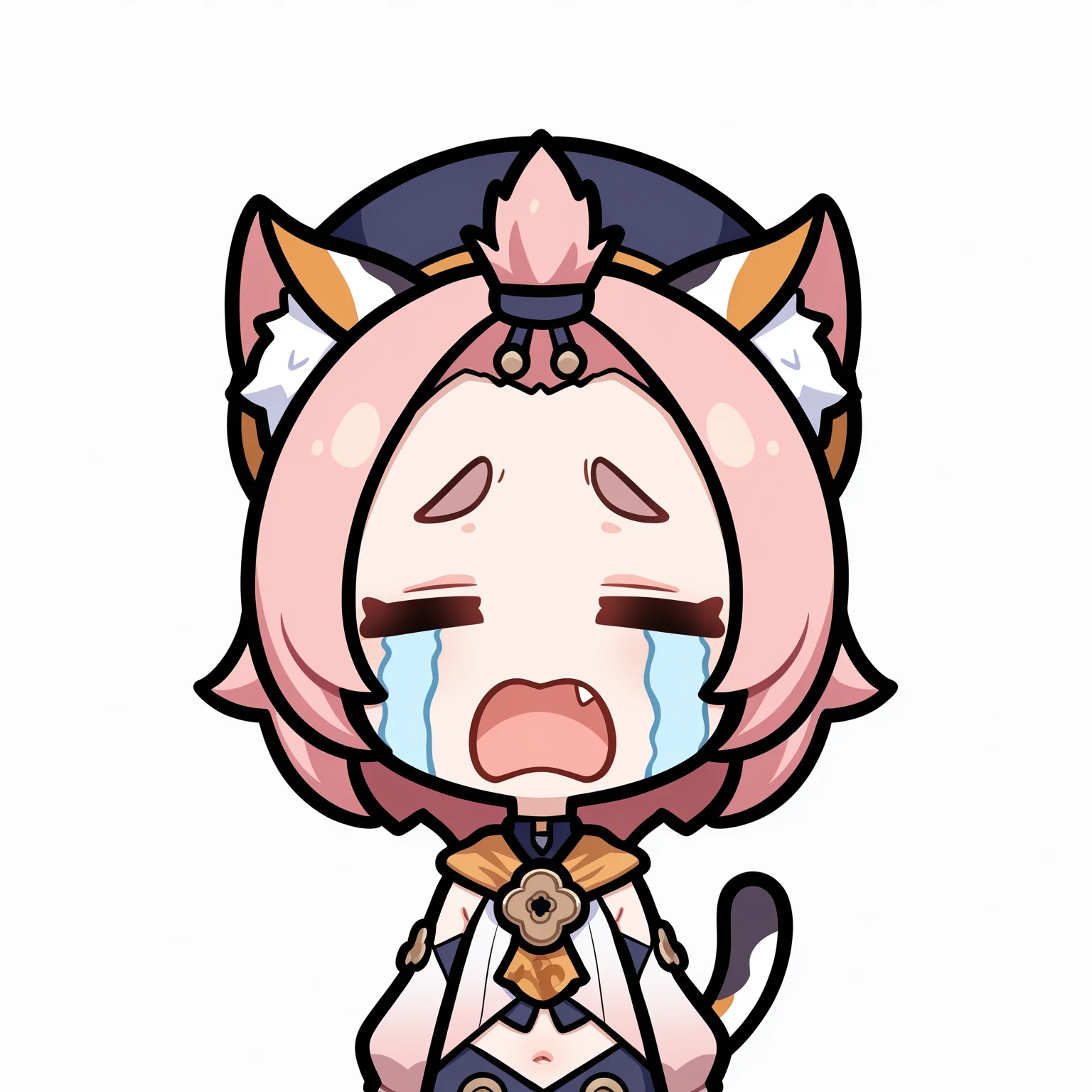 masterpiece, best quality, good quality,
uohhhhhhhhh! \(meme\), streaming tears, tongue, crying, meme, =_=, open mouth, tears,
diona (genshin impact), 1girl, solo, short hair, simple background, long sleeves, white background, hat, navel, animal ears, tail, pink hair, detached sleeves, puffy sleeves, fang, cat ears, chibi, animal ear fluff, cat tail, thick eyebrows, transparent background, cat girl, forehead, bangs pinned back
<lora:uoh_ill_v1:1>