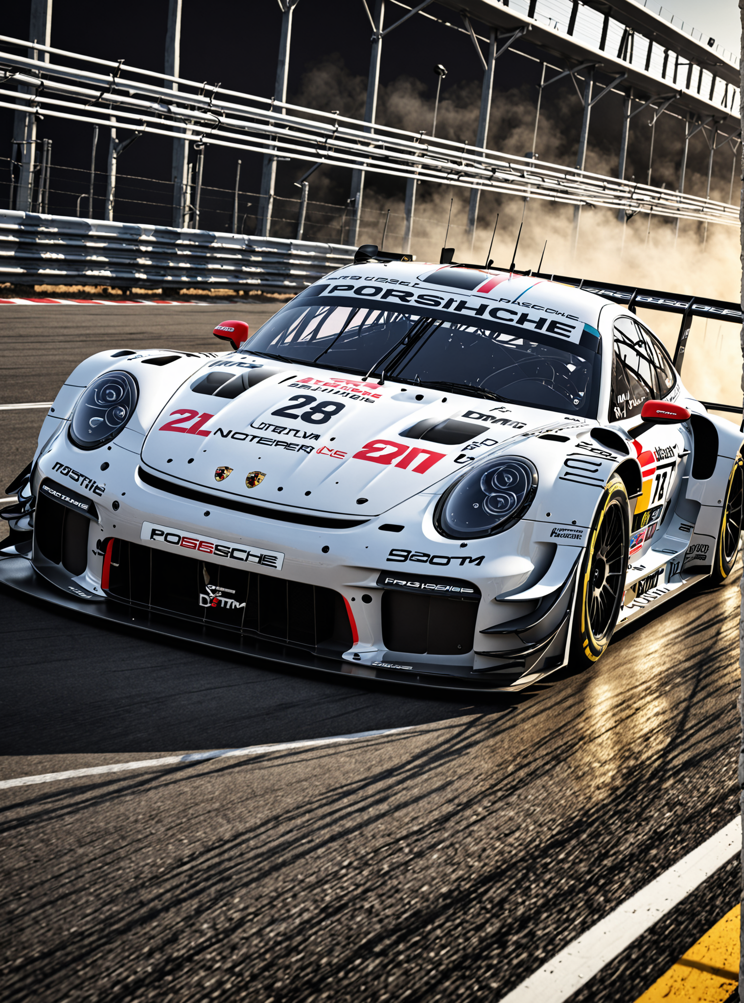 dynamic angle, masterpiece, award winning picture,  Porsche DTM car racing, futuristic background, hyper detailed, intricate, poster, artstation, epic, ultra detail, intricate details, UHD