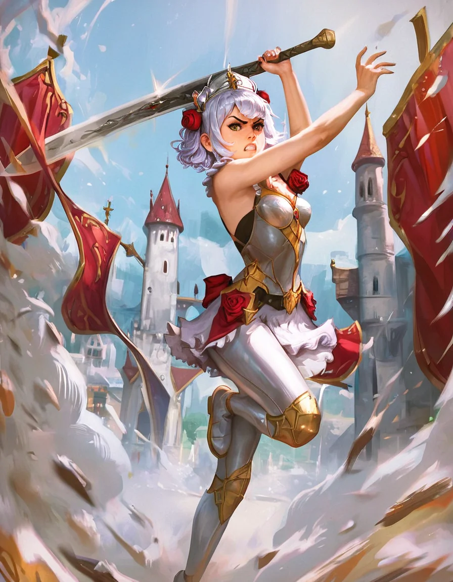 score_9, score_8_up, score_7_up,(realistic),
source_anime,noelle,
incoming vertical sword attack, ,mid air,
angry, agressive,looking at viewer,
courtyard, white marble castle behind, red roses,
dynamic, motion blur,
epic, dramatic,
<lora:incoming_attack:0.9>
