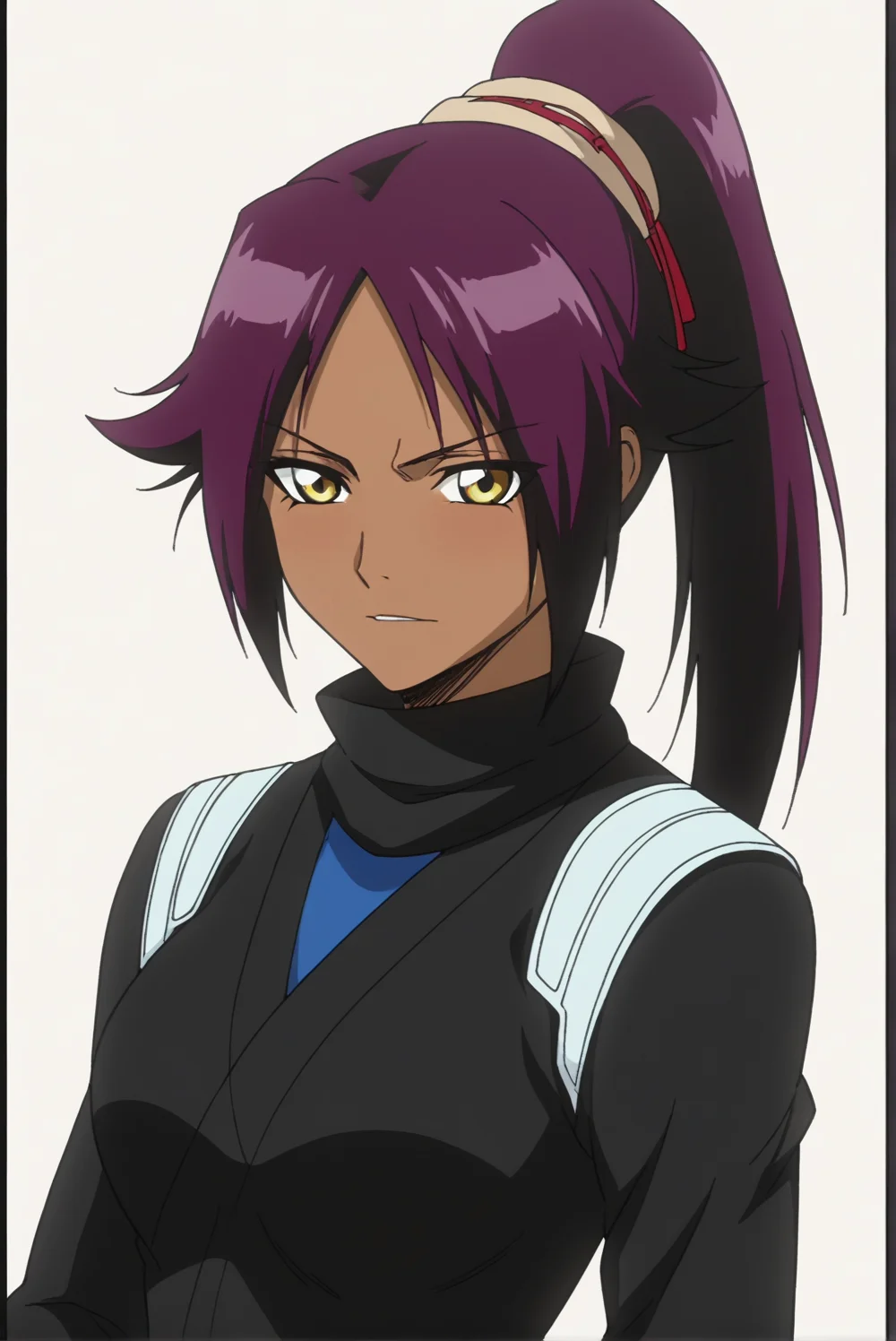 <lora:Yoruichi_Shihoin:0.7>, Yoruichi Shihoin, white background, upper body,