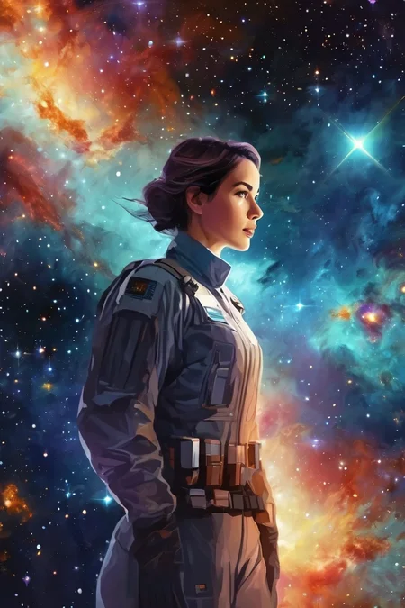 flvcil10 style <lora:style_10_pattern_heavy_l2-x_flvcil10_style:1>, woman standing,
engineer, unadvised,
Deep space nebula and star clusters,
high quality, masterpiece, highres,