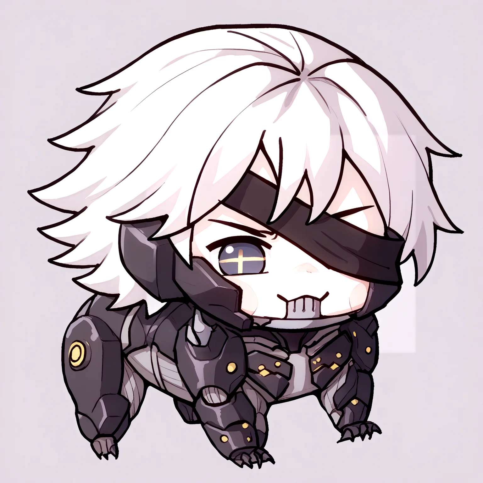 score_9, score_8_up, score_7_up, source_anime, RaidenMGRDef, <lora:RaidenMGR_XLPD:1>, cyborg, eyepatch, <lora:Doro_X_PDXL_V1:1>, doro, creature, :3, chibi, no humans, white skin, four legs, solid circle eyes, no pupils