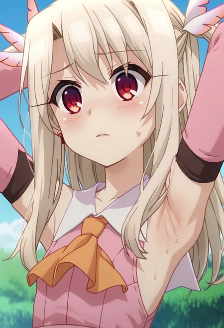 score_9, score_8_up, score_7_up , source_anime, intricate details, masterpiece, high quality, prefect hands, best quality , solo , 1girl , anime screencap, <lora:tweak-detail-xl:1> <lora:DetailedEyes_V3:1>, white hair, red eyes, long hair, pink dress, ,
, long hair, red eyes, illya, female child , <lora:DetailedEyes_V3:1> <lora:tweak-detail-xl:1> <lora:illya.pony:1> ,armpit ,sweating