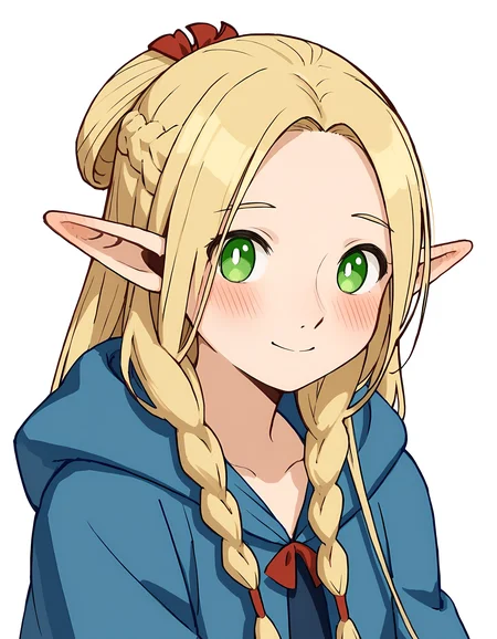 <lora:Marcille:1>marcille-donato, 1girl, solo, simple background,
french braid, twin braids, half updo, smile, blush, face, blue hooded caplet