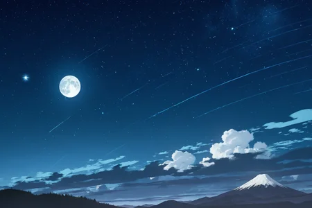 masterpiece, extremely detailed, high resolution, high-definition, 8k, 3d, star \(symbol\), night, moon, cloud, mountain, mountainous horizon, <lora:3dvector-artstyle-000030:0.6>