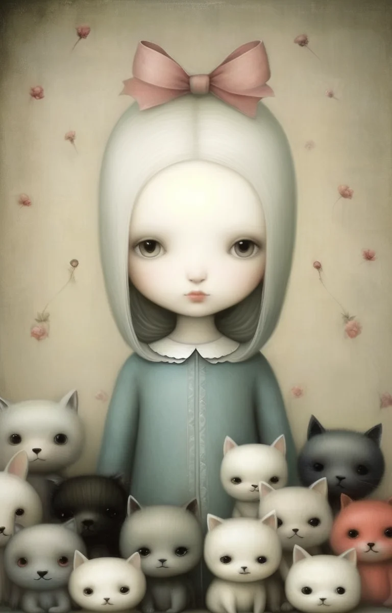 masterpiece,best quality,<lora:tbh340-sdxl:0.75>,illustration,style of Nicoletta Ceccoli, animals