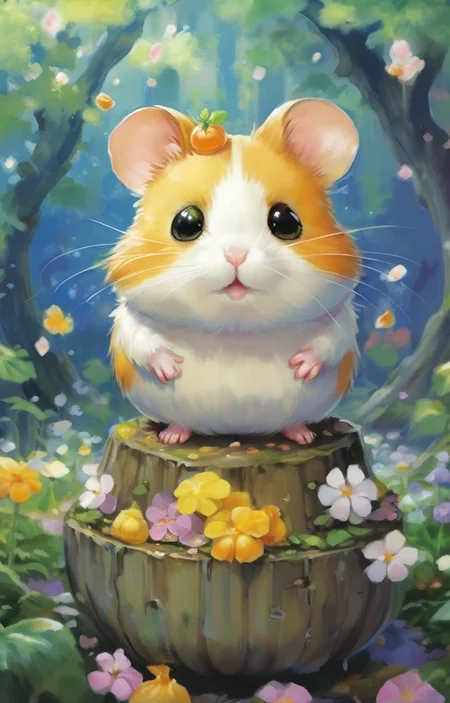 masterpiece,best quality,<lora:tbh253-sdxl:0.9>,illustration,style of Hamtaro A bottle of perfume in garden