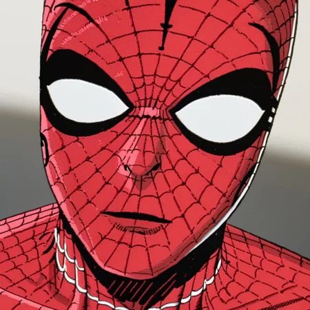 Erik Larsen Pencil Style,1boy,spider-man,mask,big white eyes,spider-web print,face closeup, face focus,very close up,portrait, detailed,masterpiece,face front
