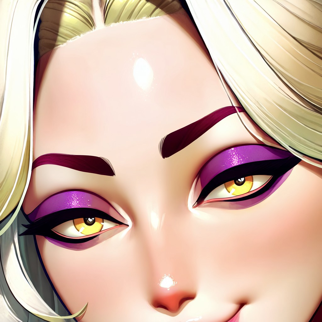 masterpiece, best quality, newest, absurdres, highres, ArcaneEyes-IL, eye focus, 1girl, Elf, Sorcerres, white skin, white hair, yellow eyes, (asian:1;3), (asian female;1;3), oiran, mature, mature woman, friendly smile, royal, regal, noble, eyeshadow, mascara