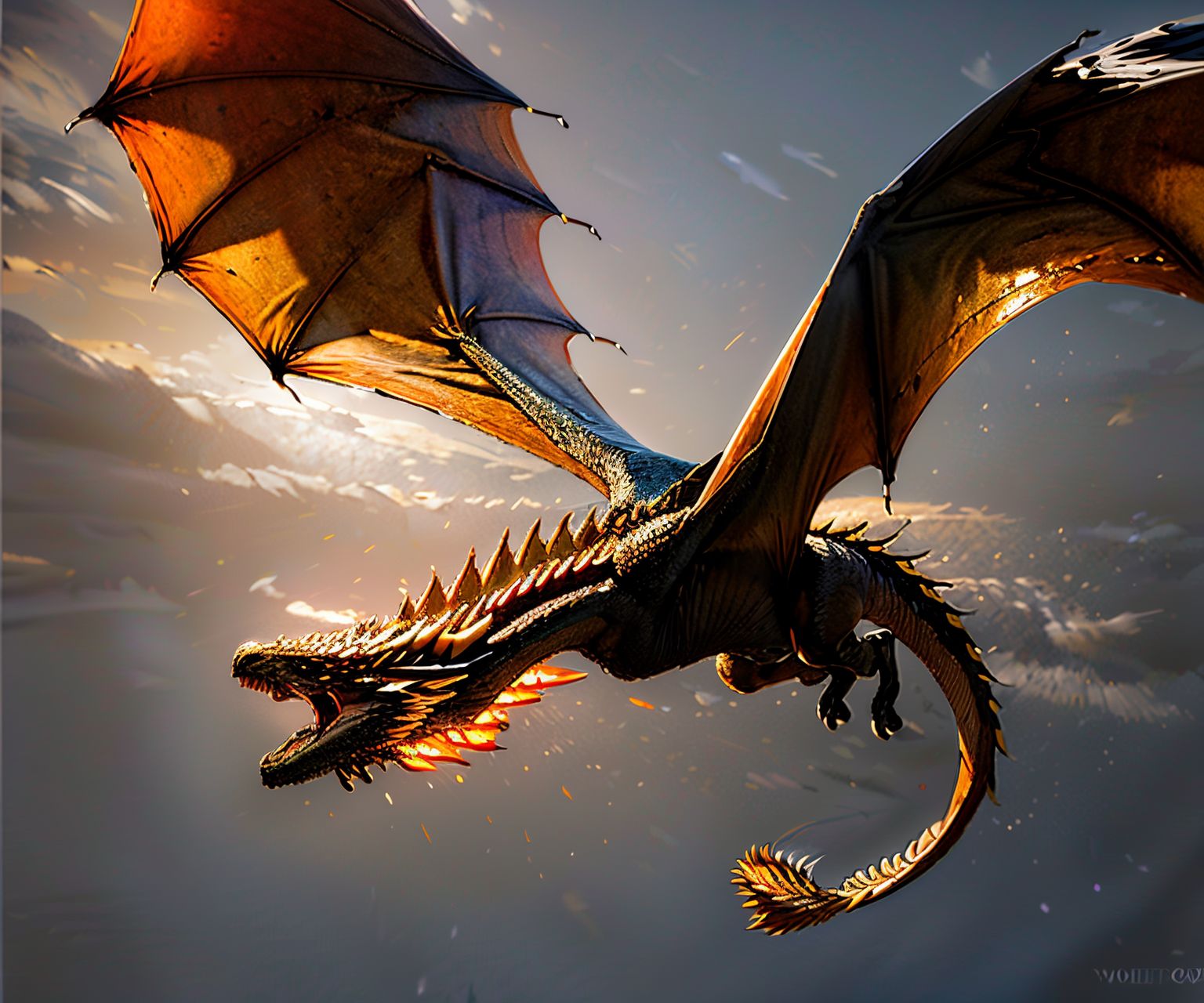 EdobDragon, orange diamond dragon, open wings, flying, (realistic:1.5), <lora:EdobDragon_v1.0:1>