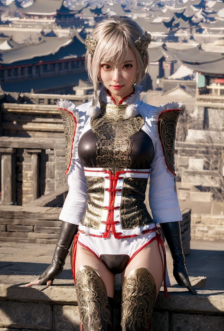 (lulingqi:0.9),realistic, 8K, (photorealistic:1.4), beautiful eyes, best quality, ultra-detailed, 1girl, smile, photon mapping, physically-based rendering, (((looking at camera))), realistic, solo, day, glowing skin, <lora:lulingqi:1.2>, <lora:CHDoll:0.2>, (((bokeh background))), (gravure pose), silver hair, leaning at the bridge