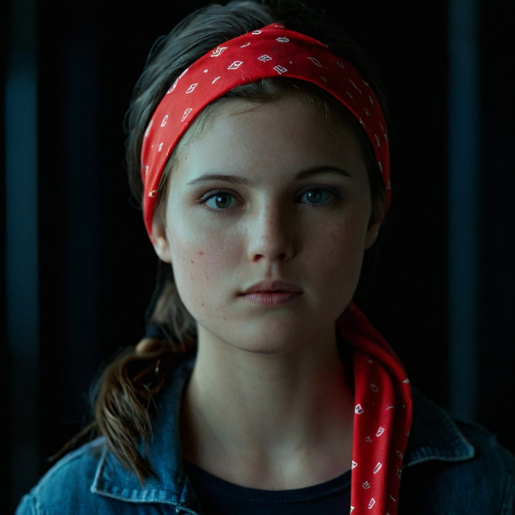 cinematic film still of <lora:add-detail-xl:0.1>1
<lora:detailed:0.3> realism
<lora:perfection style:0.2> perfect
<lora:eyetune:0.6>
<lora:xl_more_art-full_v1:0.3>
<lora:Ron Fricke style:0.3>
<lora:Unreal Engine style:0.3>
<lora:TeethXL:0.3>
<lora:Chiaroscuro Lighting Style:0.4> Chiaroscuro Lighting Style
 <lora:moonlight style:1>
A cinematic moonlight film scene of a young girl with a red bandana on her head, Hollywood movie themed, sharp, detailed, epic cinematic photography image, artistic style, creative image, dramatic chiaroscuro light style, cinematic chiaroscuro color style, cool white skin tone film style, Kodak, 35 mm film lens style, 5600k hmi light style, cool white light style, perfect night detailed background style, widescreen, cinematography technique style, moonlight style, 1girl, solo, long hair, looking at viewer, black hair, closed mouth, braid, lips, single braid, black background, portrait, freckles, realistic, bandana, head scarf, simple background, looking back
, shallow depth of field, vignette, highly detailed, high budget, bokeh, cinemascope, moody, epic, gorgeous, film grain, grainy