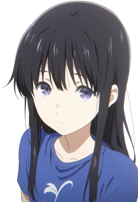 <lora:CUeno:1>
absurdres, high quality, masterpiece, very awa, anime screencap, 8k, absurd res
1girl, cueno, long hair, black hair, purple eyes, detailed face,
portrait, expressionless, blue t-shirt, looking at viewer, white background, from above,
