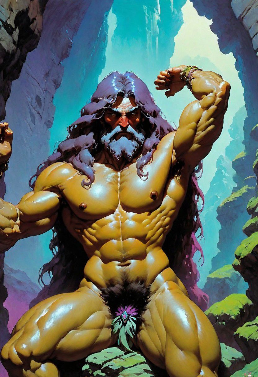 ASCIIFantasy painting, masterpiece by frank frazetta, androgynous, detailed closeup, dungeon _party, cyberpunk, vaporwave, hairy armpits, muscular