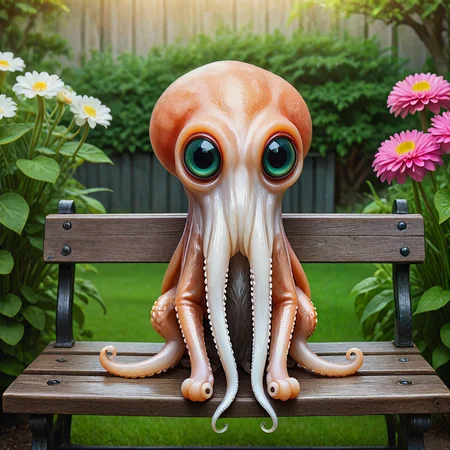 Cute. Squid face. A cat perched on a bench in the garden.
<lora:SquidFace02_CE_XL_300-OT:0.5> sqdfceCE_style