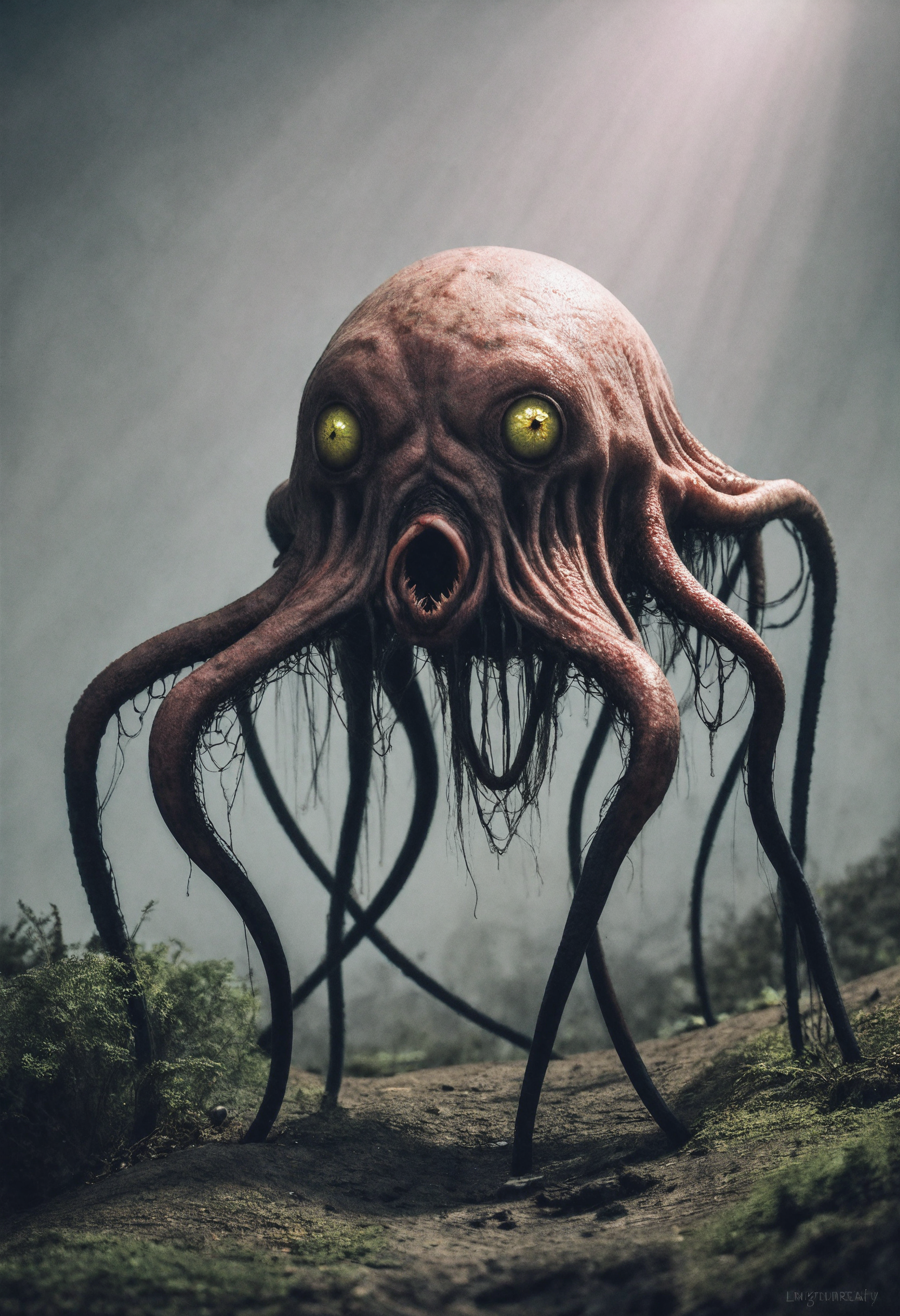 score_8_up, highres, 8k, detailed_background, vivid, eerie dynamic lighting,  <lora:RMSDXL_Creative:2> ,<lora:zy_Realism_Enhancer_v2:0.7>,  <lora:Dream Scenery XL:-1> Dream Scenery,
horror scene, eldritch creature,