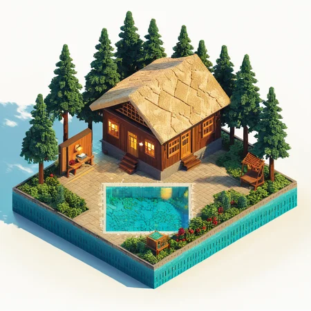 isometric style cozy cabin, tilemapstyle, voxell, square, scenery, <lora:TileMapStyle_v1:0.85> . vibrant, beautiful, crisp, detailed, ultra detailed, intricate
