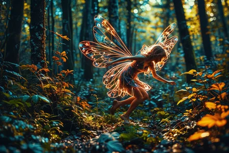 Close-up Photo of a ((Earth fairy)) gliding over forest floor. ral-exposure, in the style of double exposure, neon art nouveau, long exposure, wimmelbilder, layered lines, neonpunk, chiaroscuro, best quality, masterpiece, highres, absurdres, incredibly absurdres, huge filesize, wallpaper, colorful, 8K, RAW, Style by J.C. Leyendecker. Canon 5d Mark 4, Kodak Ektar, 35mm,Long_Exposure <lora:ral-exposure-sdxl:0.5>
