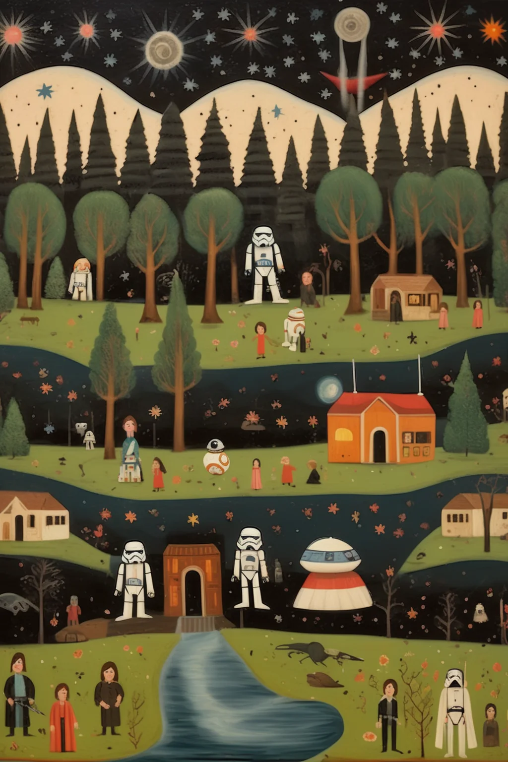 <lora:Folk Art:1>Folk Art - Star Wars scene in the style of NAIVE FOLK ART