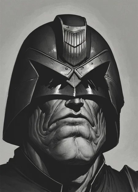 pencil drawing, man,jdgdrddcom, helmet, uniform, boots, grim expression, dark room, dark, hard shadows, monochrome, hard light, portrait,
<lora:Judge_Dredd_Comic_Style_Pony_SDXL:0.8> <lora:Dark_Novel:0.8>, score_9, score_8_up, score_7_up,