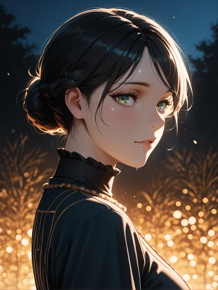 masterpiece, best quality, amazing quality, very aesthetic, absurdres, newest,
<lora:ILW3Iris:1.0>
W3Iris, 1girl, black hair, green eyes, hair bun, looking at viewer, golden hour glow, natural shadows, realstic background, depth of fields,cinematic lighting,indoor,night,ancient mesopotamia, dynamic motion, harmonious facial expression,from side,looking away,upper body