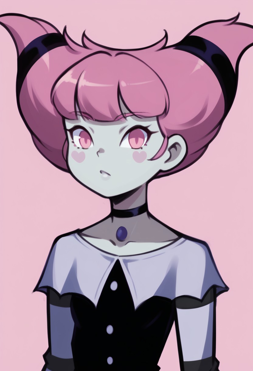 score_9, score_8_up, score_8,score_7_up score_6_up score_5_up score_4_up, source_anime, 1girl, solo, upper body, detailed face,
jinxSDXLPN,1girl,solo,short hair,pink eyes,dress,pink hair,stiped pantyhose,grey skin,choker,blush stickers,striped pantyhose, small breats,
looking at viewer, Drantyno Style