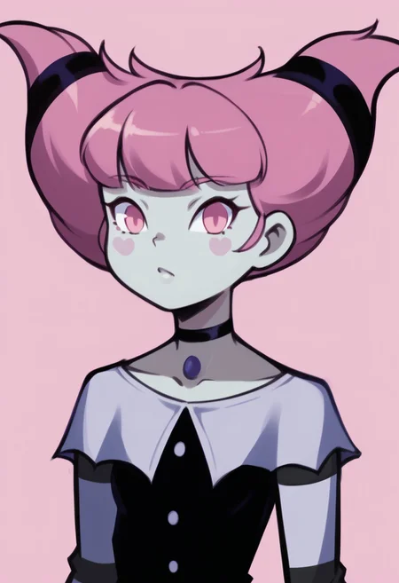 score_9, score_8_up, score_8,score_7_up score_6_up score_5_up score_4_up, source_anime, 1girl, solo, upper body, detailed face,
jinxSDXLPN,1girl,solo,short hair,pink eyes,dress,pink hair,stiped pantyhose,grey skin,choker,blush stickers,striped pantyhose, small breats,
looking at viewer, Drantyno Style