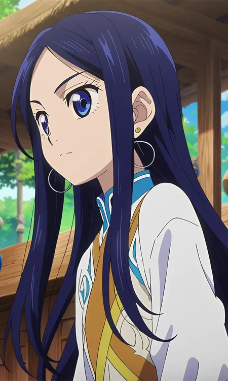 anime artwork Asirpa, blue hair, blue eyes, long hair, ear piercing,petite,flat chested,masterpiece,best quality,8k highres,detailed . anime style, key visual, vibrant, studio anime, highly detailed