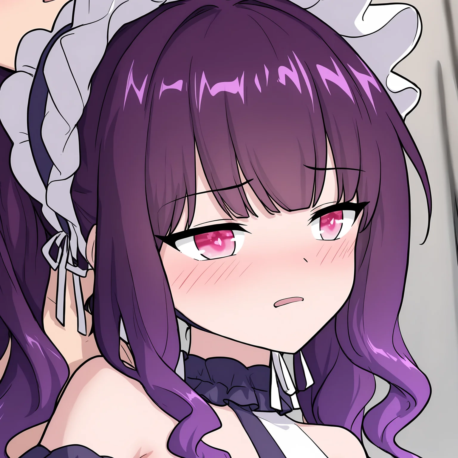 masterpiece,best quality,newest,absurdres,highres,<lora:noobai_ep11_stabilizer_v0.138_fp16:1>,1girl,<lora:Yu_Shiran:1>,Yu_Shiran,petite,purple hair,embarrass,1girl,