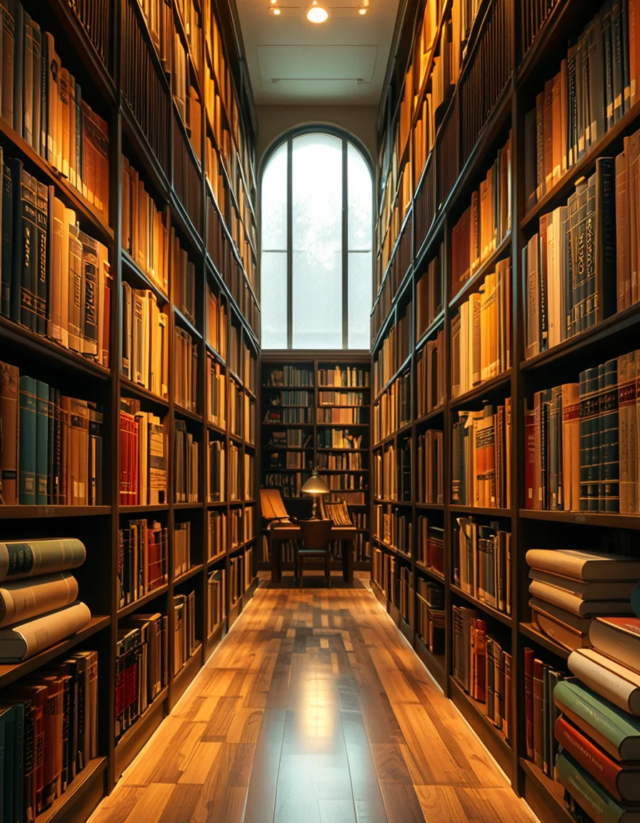A quiet and well-organized aisle in a grand university library, lined with tall wooden bookshelves filled with countless books of various sizes and colors. The aisle is illuminated by soft, warm lighting from overhead lamps, casting a gentle glow on the polished wooden floor. A cozy reading nook with a wooden chair and a small desk is tucked into a corner, with an open book resting on the surface. The background features large arched windows letting in natural daylight, adding a serene and scholarly atmosphere. The perspective of the image leads down the aisle, creating depth, with book titles slightly visible on the spines. The ambiance is peaceful, evoking a sense of knowledge and intellectual curiosity.
<lora:SDXLFaeTastic2400:0.4> <lora:extremely_detailed:0.4> extremely detailed, <lora:University_Library_41sl3:1>,University Library 41sl3, Masterpiece,best quality,hi res,8k,hi res,8k,award winning,(sharp focus, intricate, highly detailed),
