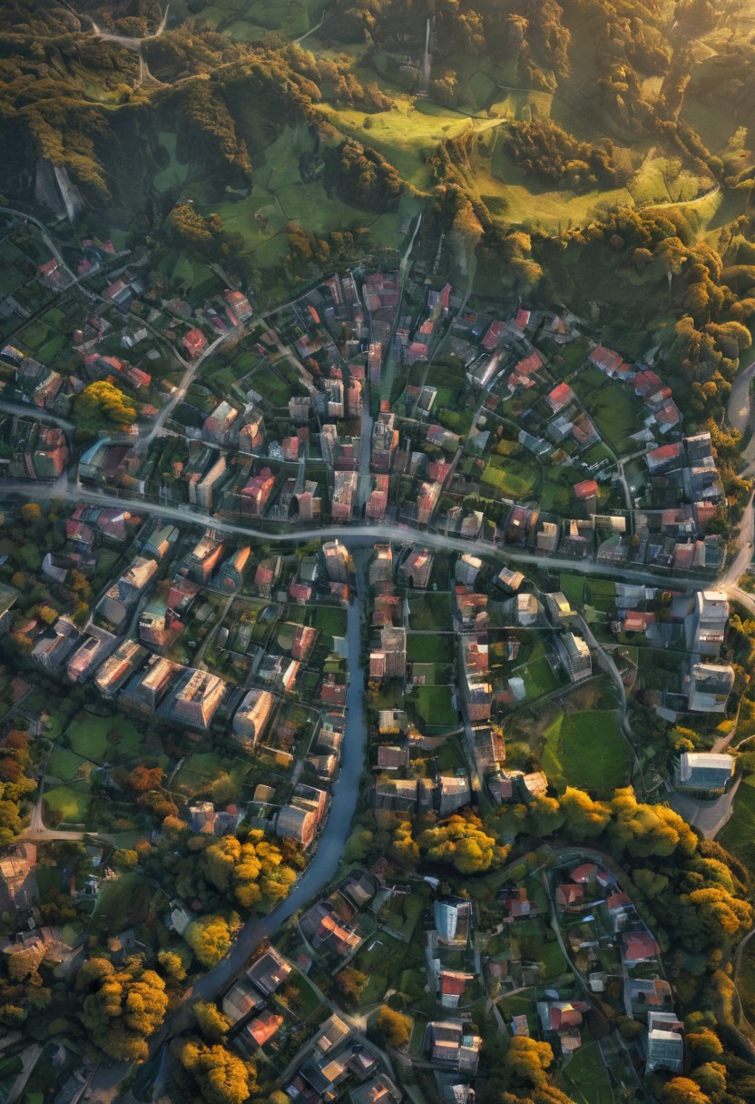 A high definition, high quality, realistic photograph of a cityscape completely integrated into nature, detailxl
