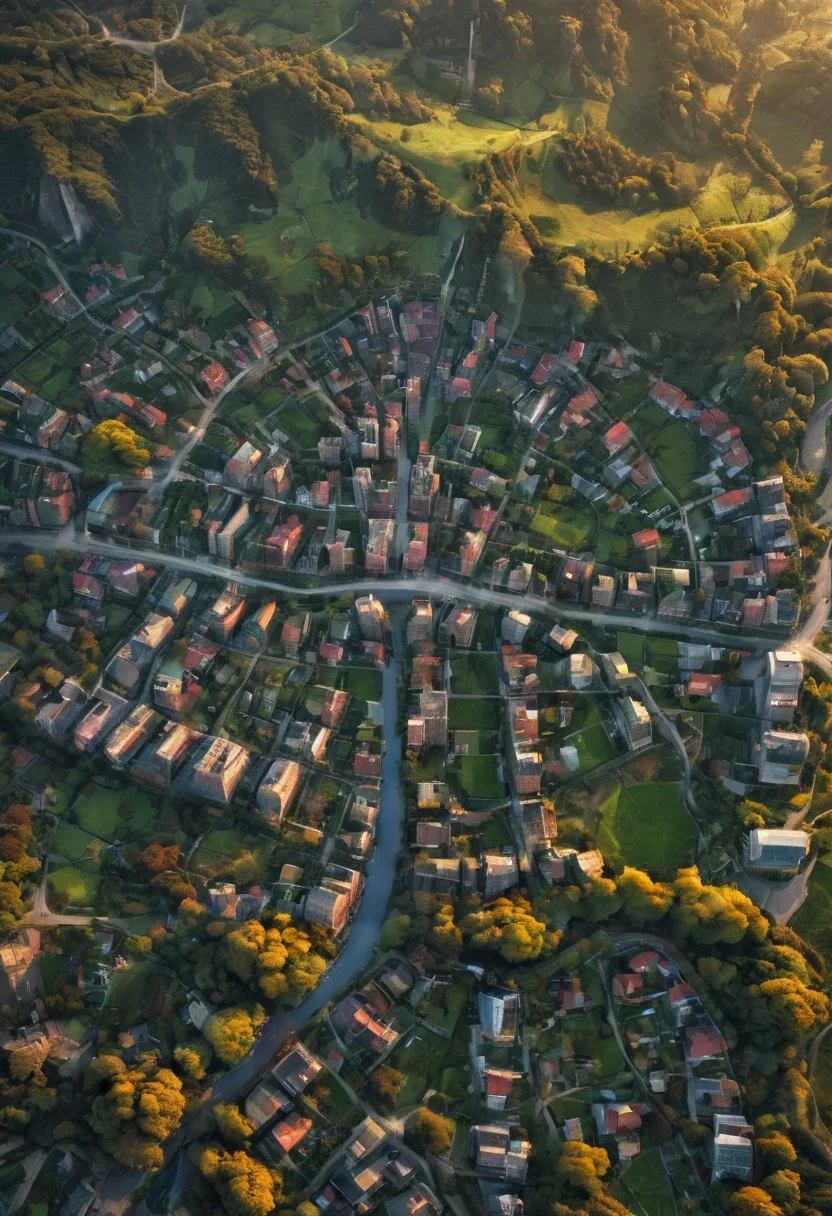 A high definition, high quality, realistic photograph of a cityscape completely integrated into nature, detailxl