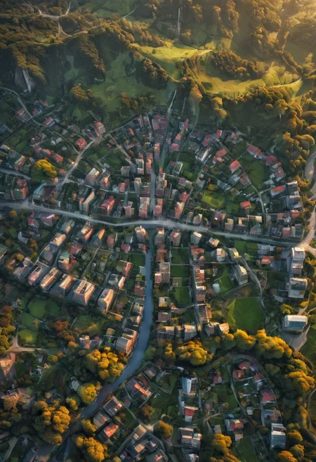 A high definition, high quality, realistic photograph of a cityscape completely integrated into nature, detailxl
