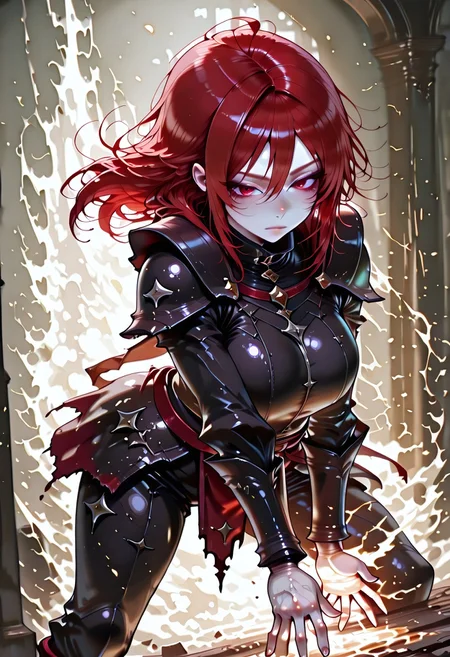 masterpiece, best quality, highres, absurdres, amazing quality, high resolution,
Red Eyes, Red Hair, pale skin, Black Medieval Armor, leather straps
white fire, 1girl, solo
<lora:scorching_ray_magic:1> scorching_ray_(/magic/), solo, white flame, white glowing hands, dynamic_pose, fighting stance,