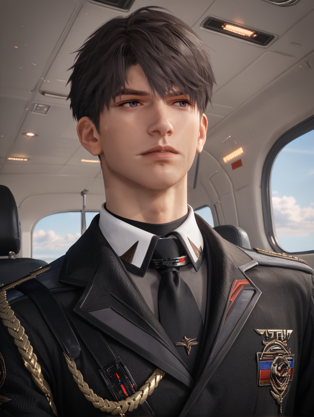 score_9,score_8_up,score_7_up,1boys,solo,yaoi,bara,male focus,nsfw,uncersored,highres,best quality,amazing quality,best aesthetic,absurdres,<lora:caleb-000004:0.8>,caleb,military uniform, airplane interior, holding weapon,looking to the side,