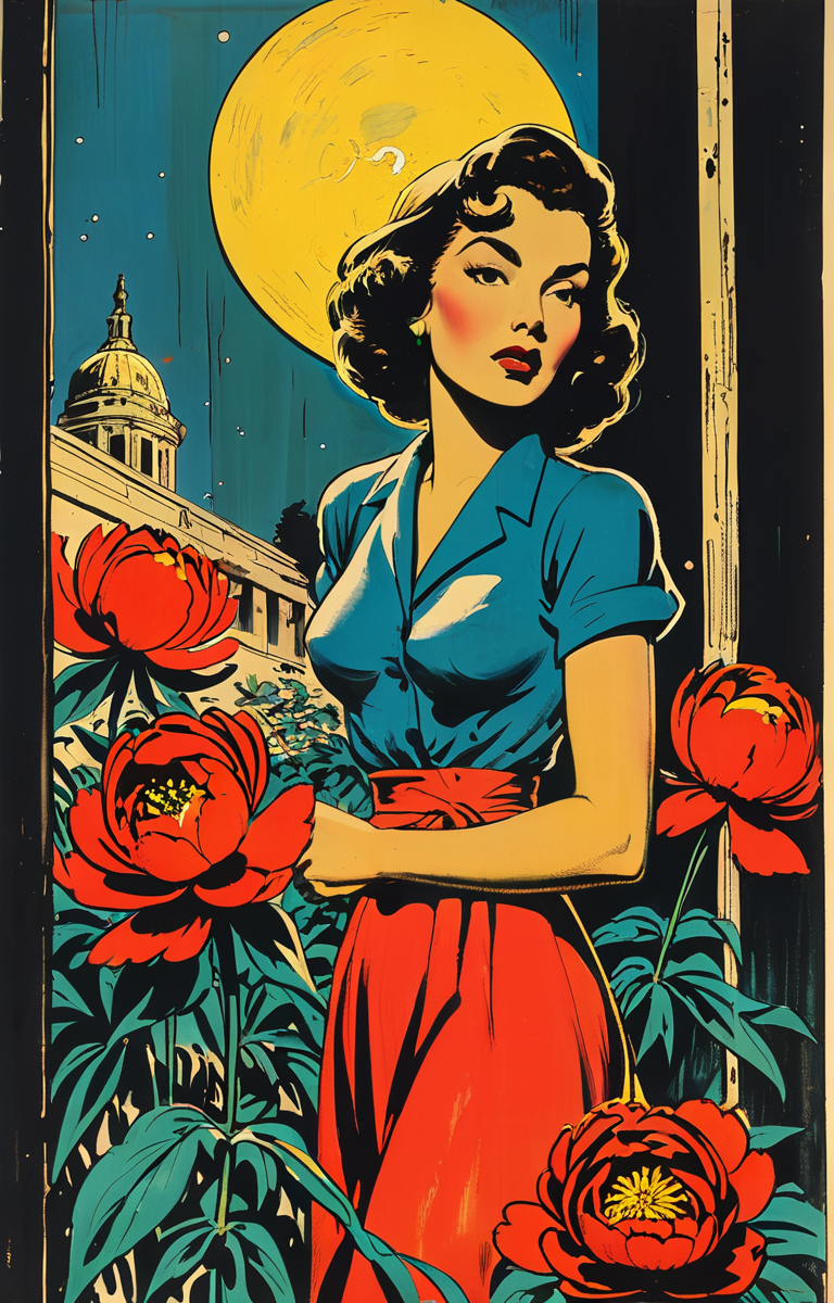 masterpiece,best quality,<lora:tbh369-sdxl:0.6>,illustration,style of Milton Caniff decaying peonies