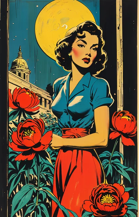 masterpiece,best quality,<lora:tbh369-sdxl:0.6>,illustration,style of Milton Caniff decaying peonies