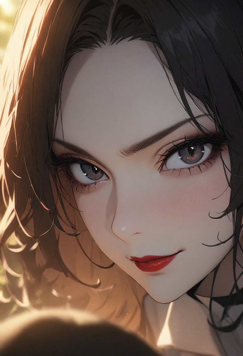 1woman, solo, villainess,, pale skin, black eyes, bob hair, black hair, evil look, big breasts, 
cinematic, (masterpiece), (best quality), (ultra-detailed), very aesthetic, illustration, detailed eyes, perfect eyes, detailed  face, (beautiful detailed face, beautiful detailed eyes) ,extreme details eyes
masterpiece, best quality, amazing quality, very aesthetic, (flat colors:1), (Artist:ilya kuvshinov:1), (Artitst: incase0.65), 1MILF, open eyes, angle, (motion lines:0.3), (motion blur:0.3), mature female, , BREAK dynamic light, warm_light, vibrant colors warm_colors, soft focus, high contrast, textured surfaces, depth of field, golden hour lighting, dramatic shadows, rich details, nature-inspired color palette,
BREAK 
masterpiece, best quality,  <lora:gruntilda-ilxl:1>  eyeshadow, red lips, black eyeshadow, skintight, parted bangs, office lady, white uniform, smirk, white classic suit, closed mouth