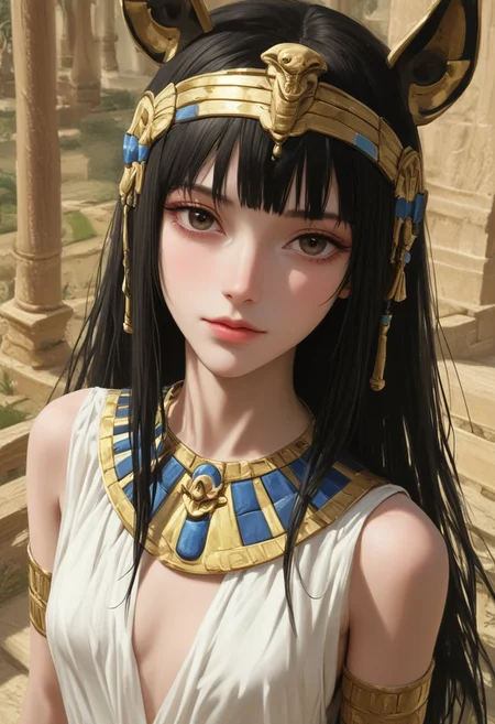 score_9, score_8_up, score_7_up, score_6_up, score_5_up, score_4_up, sharp focus,
high angle view,
petite egypt woman, long black hair, brown eyes,
slim face, almond eyes,
beautiful face, realistic face, detailed face,
egypt attire, headdress,
sad smile,
detailed background, sharp background, lush canyon,
OverallDetail,