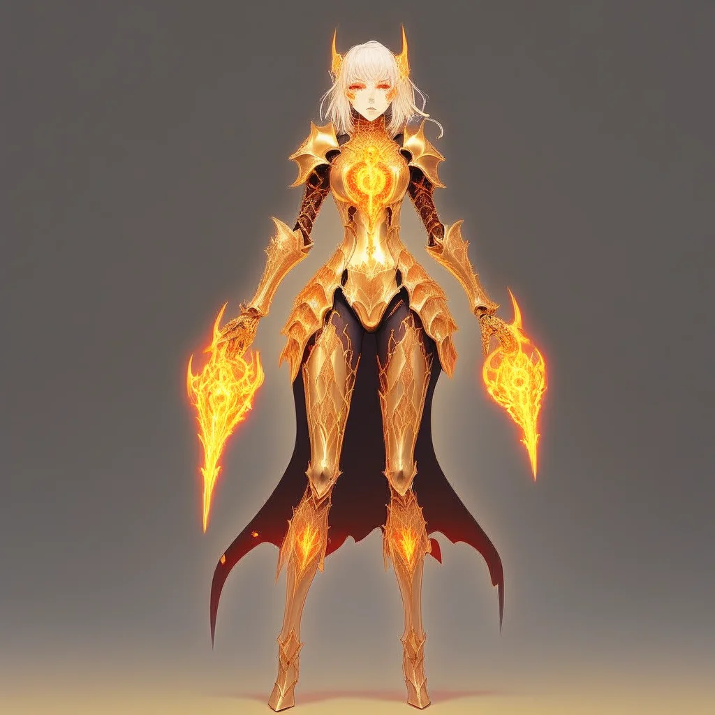 hyperdetailed fantasy character, Fire, golden armour, 1girl, holy cyborg necromancer girl