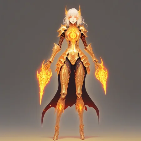 hyperdetailed fantasy character, Fire, golden armour, 1girl, holy cyborg necromancer girl