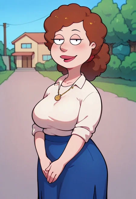score_9,score_8_up,score_7_up,score_6_up,best quality, 1girl, solo, neighbourhood, houses, tree, blue sky, outdoors,
BREAK
unnamed girl, brown hair, black eyes, (mature female:1.5), (plump:1.2), large breasts, huge hips, white sweater, rolled up sleeves, blue skirt, stockings, own hand together, blush, smile, looking at viewer, long skirt, half-closed eyes, necklace,