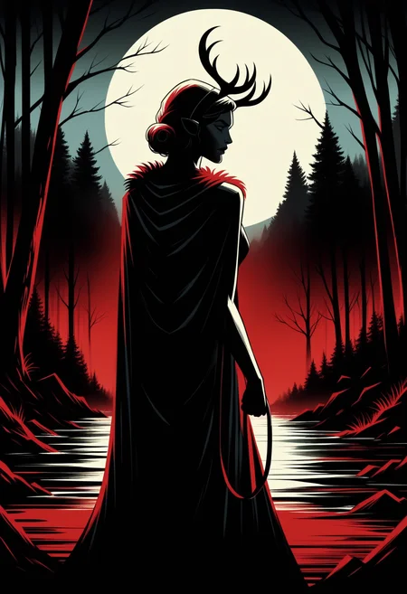 score_9, score_8_up,score_7_up, <lora:lnrnr_pdxl_EliPot_r1:1>, high contrast, shadow, red theme, limited palette, full moon, western comics \(style\),
,leash,holding,yakul,back,in_water,1girl,cape,night,forest,itsbabypears,hairband,mononoke_hime,skirt,horns,fur_cape,blue_skirt,nature,highres,elk,san_\(mononoke_hime\),holding_leash,short_hair,kodama,animal